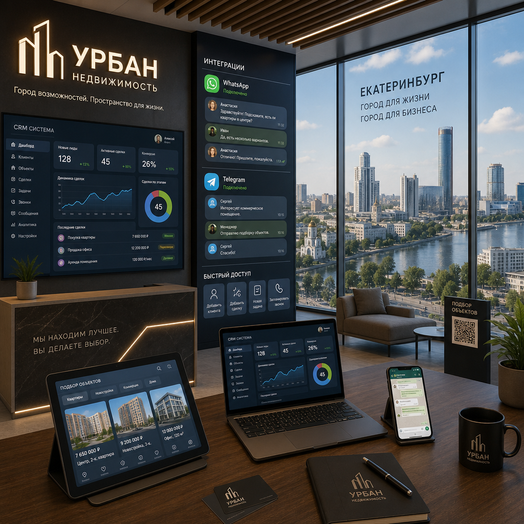Офис агентства недвижимости в Екатеринбурге с элементами CRM и интеграцией мессенджеров