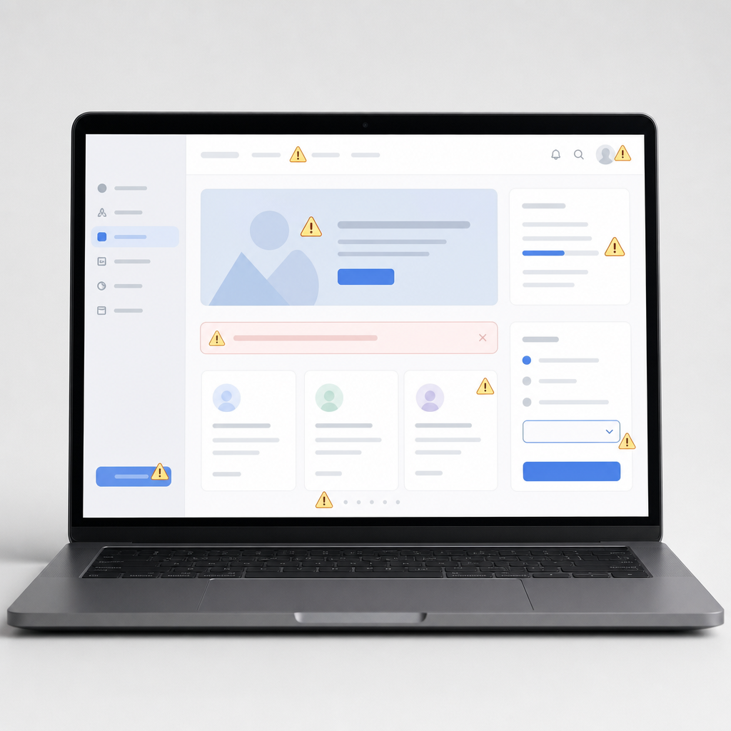 Веб-страница с отмеченными проблемами интерфейса и UX