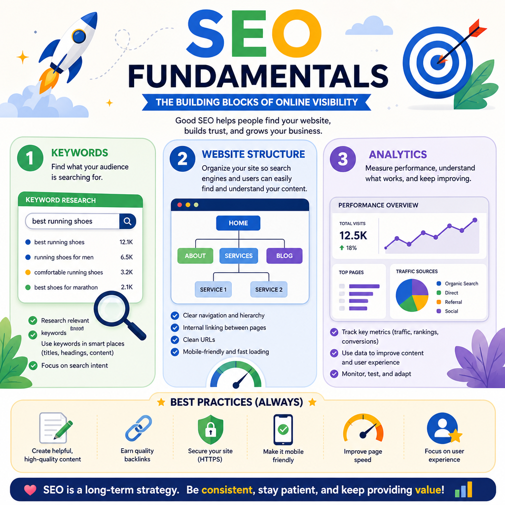 Образовательная иллюстрация основ SEO